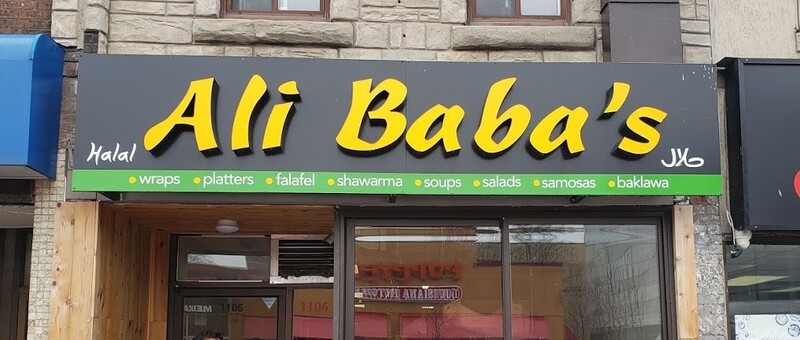 Ali Baba's Halal illuminated storefront sign