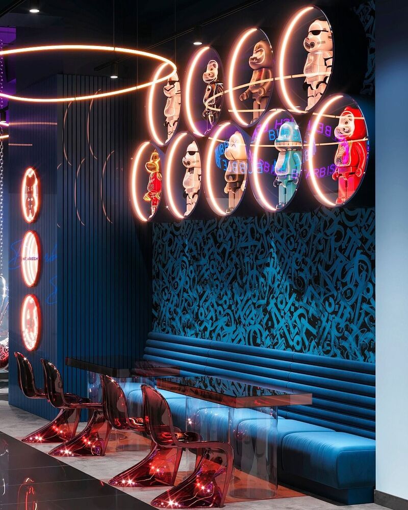 LED ring light display installation in a restaurant